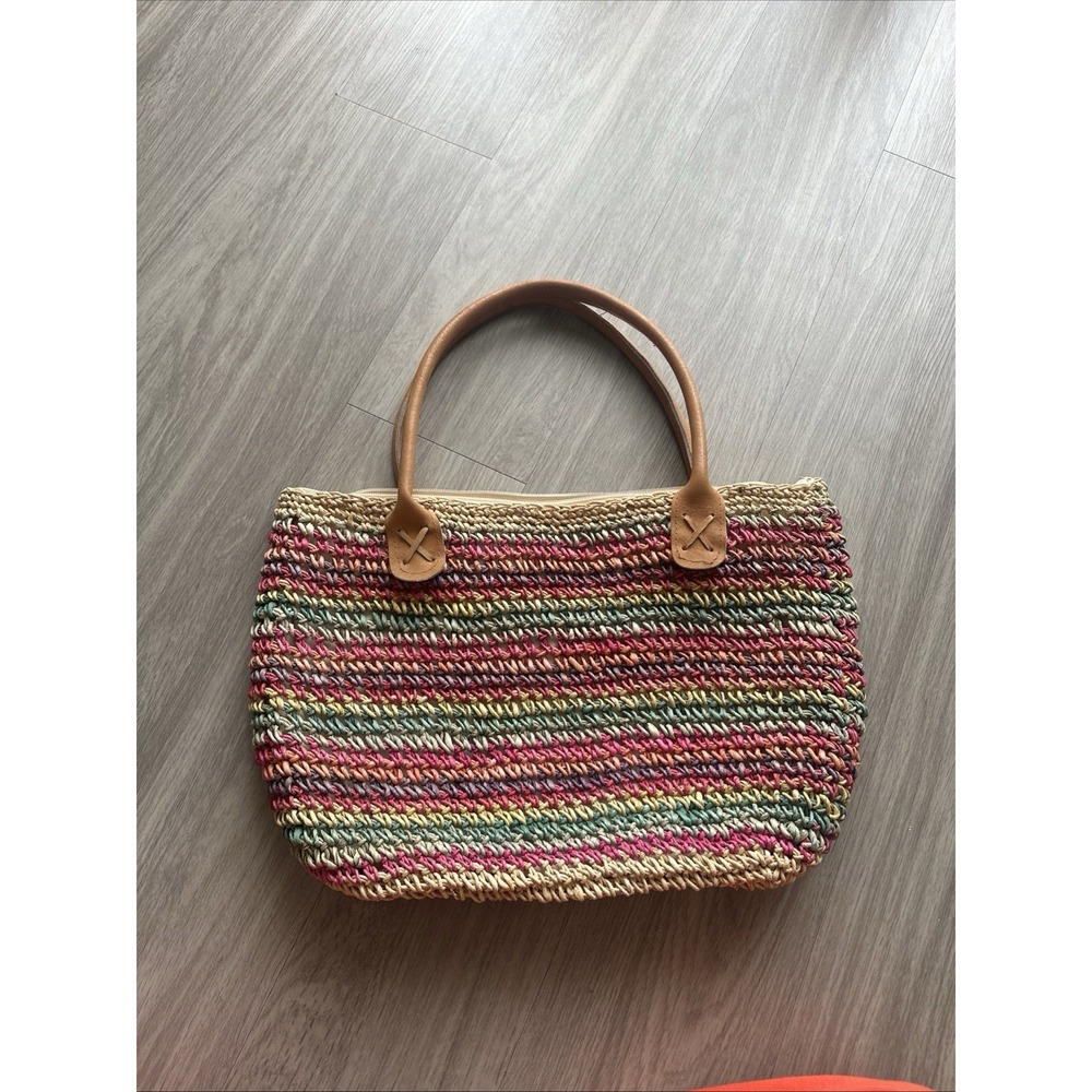Woven Wicker Straw & Leather Shoulder Tote Handbag